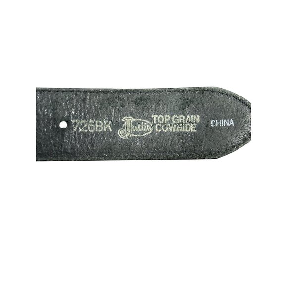 Justin Western Concho Belt Black Leather Silver Engraved Top Grain Cowhide sz34 - Picture 2 of 7